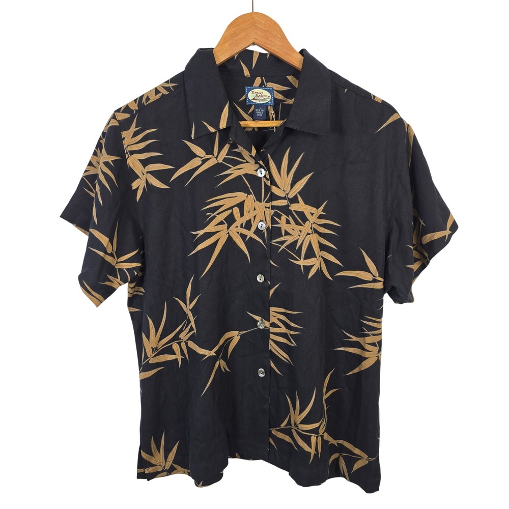 Tommy Bahama Garden of Hope Silk Bamboo Camp Shirt Black L Tropical Vacation